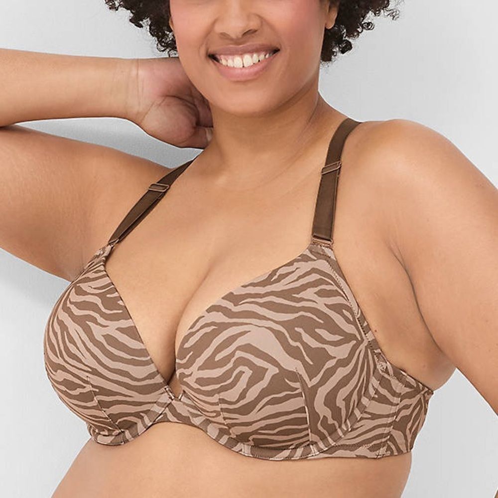 🖤 Cacique Boost Plunge Bra | Size 44D | Zebra Print with Lace Racerback EUC